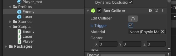 Box collider in the Inspector